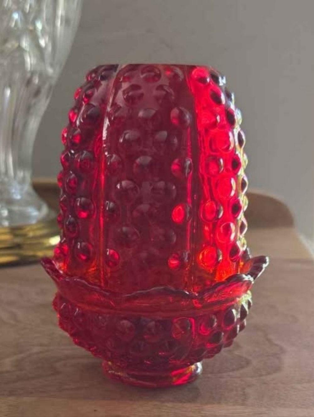 Vintage Fenton Ruby Red Hobnail Fairy Lamp Complete Set Glass Candle Votive